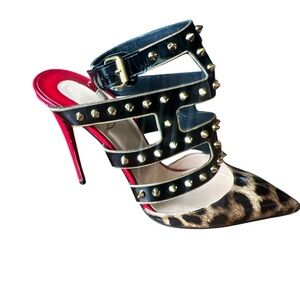 Christian Louboutin Patent Leopard Print Tchicaboum 100 Pumps 38.5 Version Brown